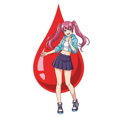 Fototapeta premium Vibrant Anime Girl Illustration Stylish Pose with Blood Drop Background