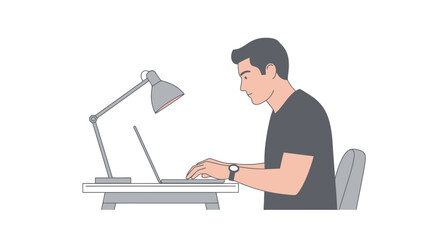 Focused Work: Man Typing on Laptop, Isolated