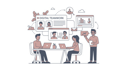 Digital Teamwork: Collaboration and Communication Illustration
