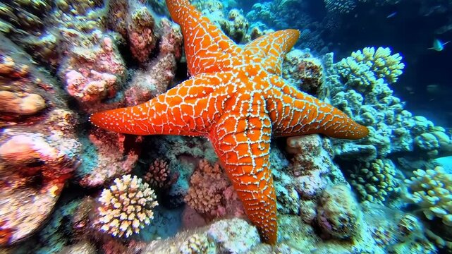 Starfish on the coral reefs natural wild life in the sea
