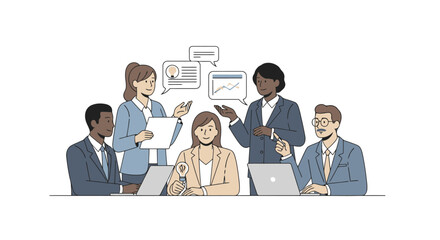 Diverse Team Collaboration: Business Meeting and Data Analysis