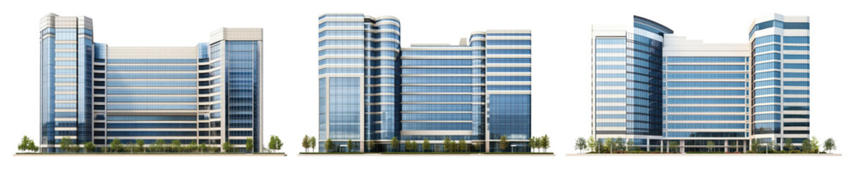 PNG Modern corporate office buildings, element set on transparent background