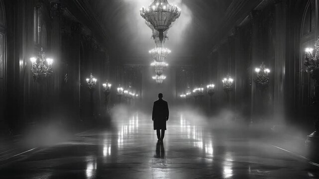 In the fading light, a silhouette of a person was walking.

