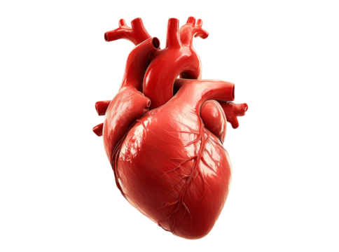 Human heart anatomy 3d render detailed model, Isolated On Transparent Background