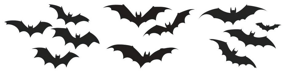 Fototapeta premium PNG Silhouetted bats flying night, element set on transparent background