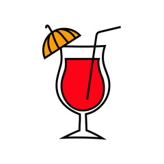Cocktail glass icon. Tropical drink symbol. Red liquid shade. Vector cocktail illustration.