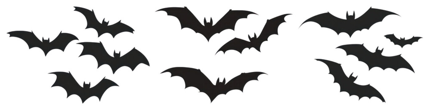 PNG Silhouetted bats flying night, element set on transparent background