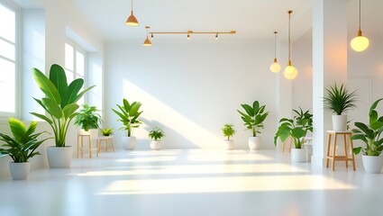 Modern Minimalist Interior Design with Lush Greenery A Bright, Airy Space Filled with Plants