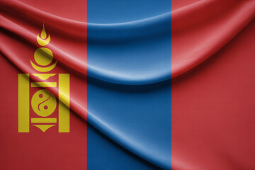 High-Resolution Majestic Mongolian Waving Flag Background  with Draped Fabric Texture