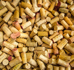 Above shot of a large group of used wine corks