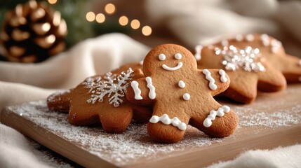 A delightful display of gingerbread cookies captures the festive spirit, showcasing intricate designs and joyful charm that evokes memories of holiday celebrations and sweetness.