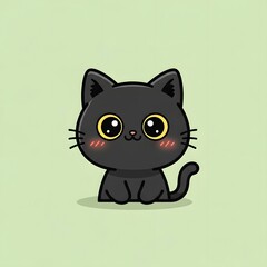 Adorable Black Kitten Cartoon Illustration