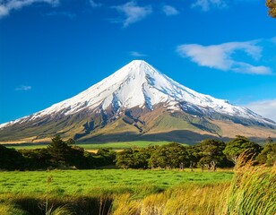 Fototapeta premium scenic view of mount taranaki in new zealand