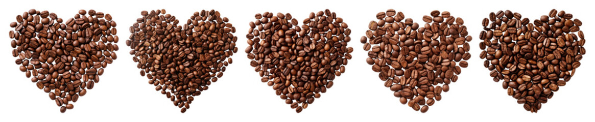 PNG Coffee beans heart pattern, element set on transparent background
