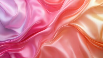 Fototapeta premium A mesmerizing display of vibrant silk fabric draping elegantly, showcasing gradients of pinks and oranges, evoking a sense of beauty, warmth, and fluidity in motion.