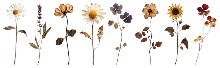 PNG Vintage pressed floral collection, element set on transparent background