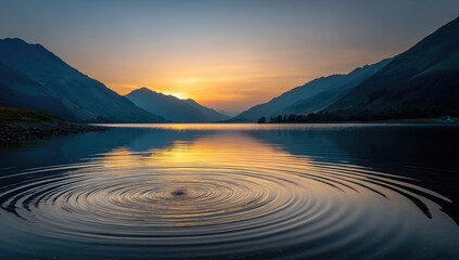 Golden Sunset Over Mountain Lake