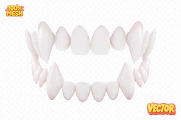 Vector realistic isolated vampire fangs isolated on transparent background. Concept of vampires and Halloween.