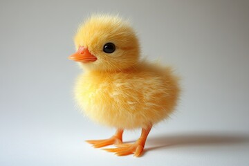 Fototapeta premium Adorable fluffy yellow duckling portrait, standing on a plain surface