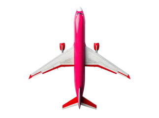 Pink airplane top view isolated on black background, Isolated On Transparent Background