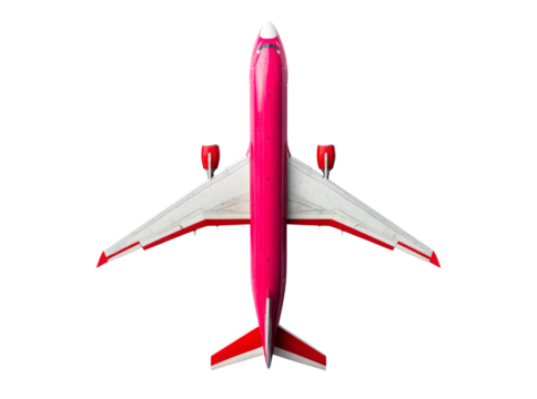 Pink airplane top view isolated on black background, Isolated On Transparent Background