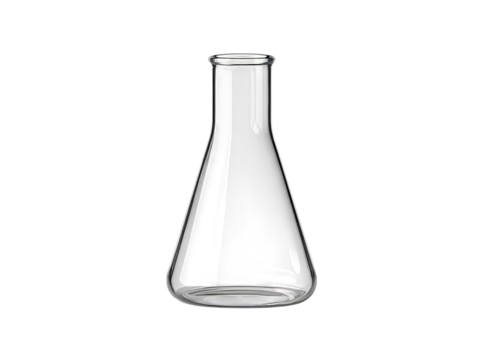 Empty glass erlenmeyer flask on black background laboratory equipment, Isolated On Transparent Background - Powered by Adobe