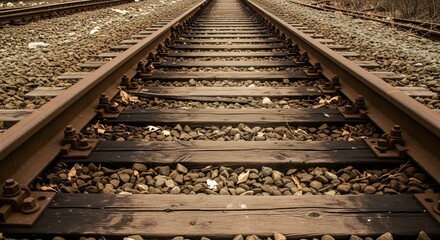 Gritty railway tracks, industrial urban texture, steel rails, transportation background