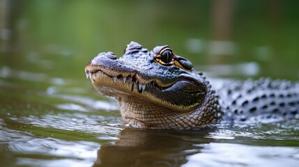 Fototapeta premium A detailed portrait of an alligator swimming in the water