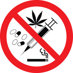 No Drugs or Smoking Sign - Prohibited Substances Symbol