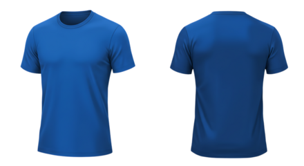 Royal blue mens short sleeve t shirt mockup front and back view isolated on white background
