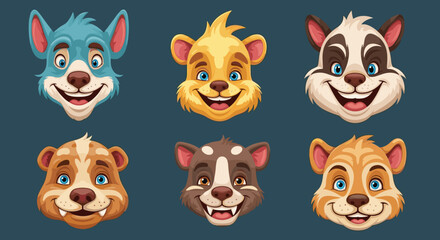 Obraz premium Cartoon Animal Faces with Different Color Hues
