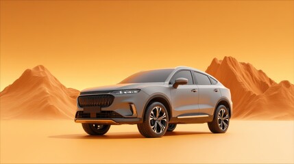 Obraz premium A grey car is parked in front of a mountain