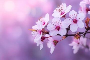 Obraz premium Close Up Pink Blossoms Branch Springtime