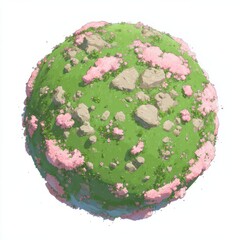 A green ball with pink flowers on it