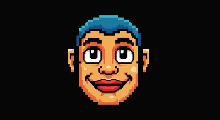 Pixel art human face in front of black background