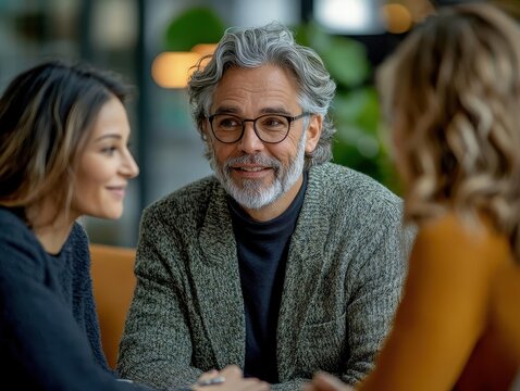 A financial consultant discussing asset allocation with clients, Investment Strategy, Professional and confident