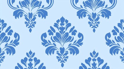 Light blue background with repeating dark blue damask pattern