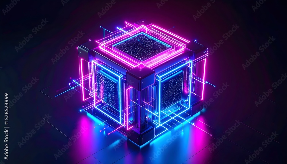 Wall mural a modular quantum processor sculpture made of matte geometric blocks