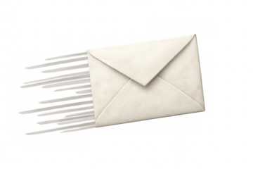 Closed white envelope moving fast, creating a motion blur effect, isolated on transparent background