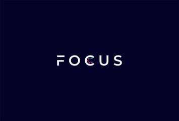 Focus Logo, Letter C with lens combination in text Focus typography logo, vector illustration