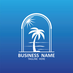 Obraz premium summer beach logo with palm tree logo design