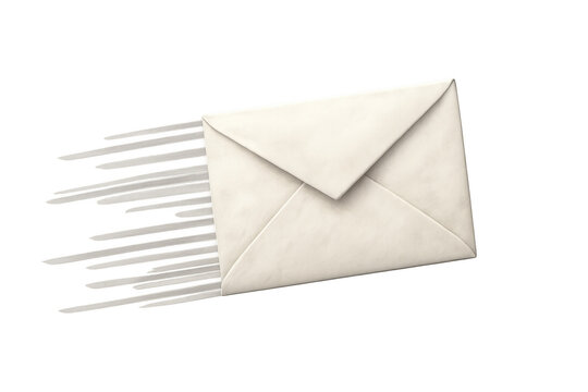 Closed white envelope moving fast, creating a motion blur effect, isolated on transparent background