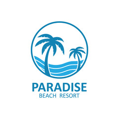 summer beach logo with palm tree logo design