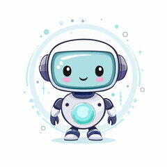 Kawaii-style robot character with round shapes and soft colors, vector illustration for cute graphic tees