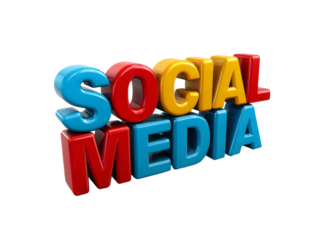 Colorful 3d social media text on black background, Isolated On Transparent Background