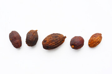 Black Cardamom or Greater Cardamom, White background.