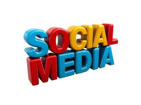 Colorful 3d social media text on black background, Isolated On Transparent Background