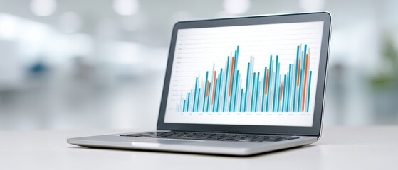 Analyzing business trends through data visualization on a laptop modern office digital graphs collaborative environment close-up view