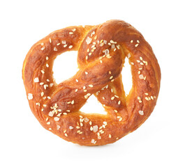 Tasty pretzel with salt isolated on white