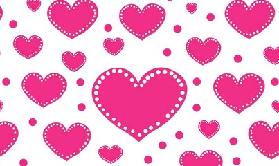Pink hearts and dots on white